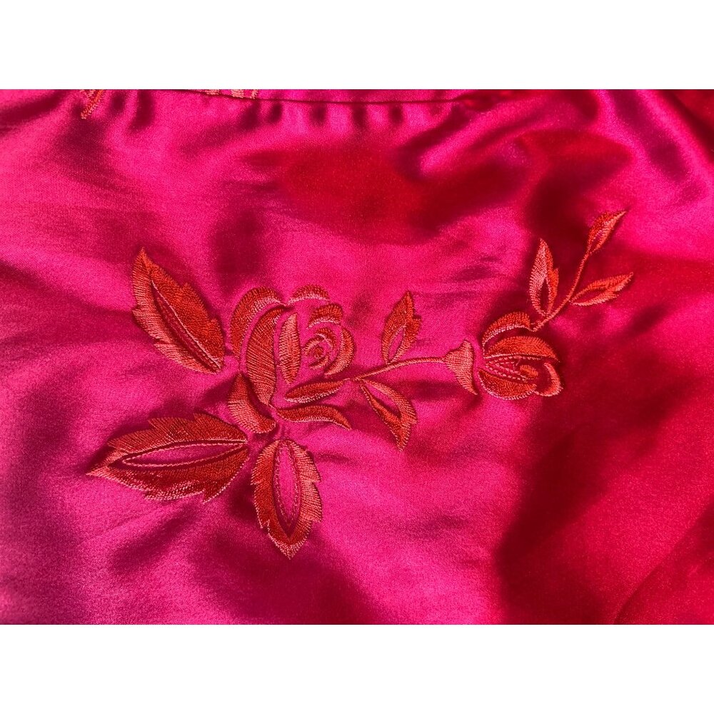 Victorias Secret Y2K Sz L Satin Slip Dress Fuscia Pink w Orange Floral Pattern - Picture 9 of 11